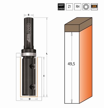 Fraise à affleurer plaquette réversible carbure Z1 - roulement CMT Orange tools