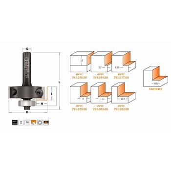 Fraise à feuillurer plaq. réversibles - carbure - roulement CMT Orange tools
