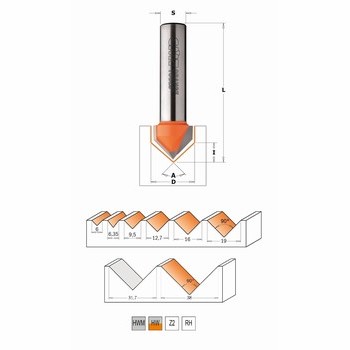 Fraise à rainurer en V 90 degrés - carbure CMT Orange tools