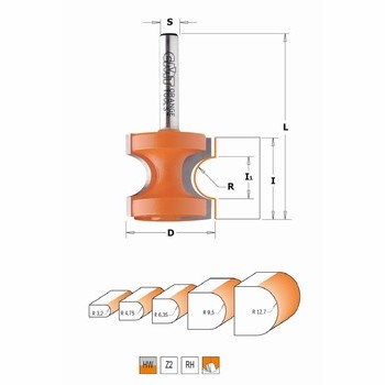 Fraise à arrondir demi-rond convexe - carbure CMT Orange tools