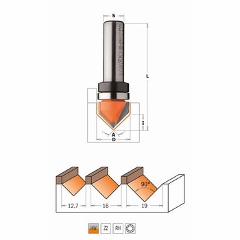 Fraise à rainurer en V 90 degrés - carbure - roulement CMT Orange tools