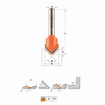 Fraise à rainurer en V - carbure CMT Orange tools