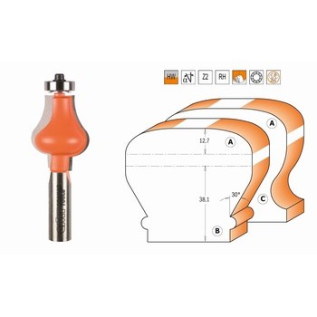 Fraise pour volets à rouleaux - Profil A - carbure - roulement CMT Orange tools