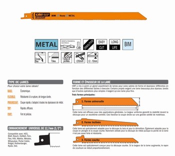 Lame scie sabre 300 mm  tôle moyenne et épaisse, tuyau et profil mince CMT Orange Tools