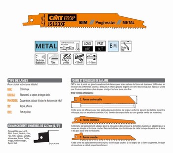 Lame scie sabre 150 mm  tôle mince et épaisse, tuyau et profil mince CMT Orange Tools