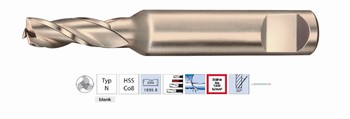 Fraise 3 dents HSS Cobalt 8% 30° - Usinage acier 1400 N-mm²  Série courte  